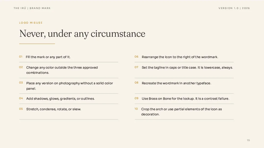 The misuse list. Ten items, never more than ten per page.